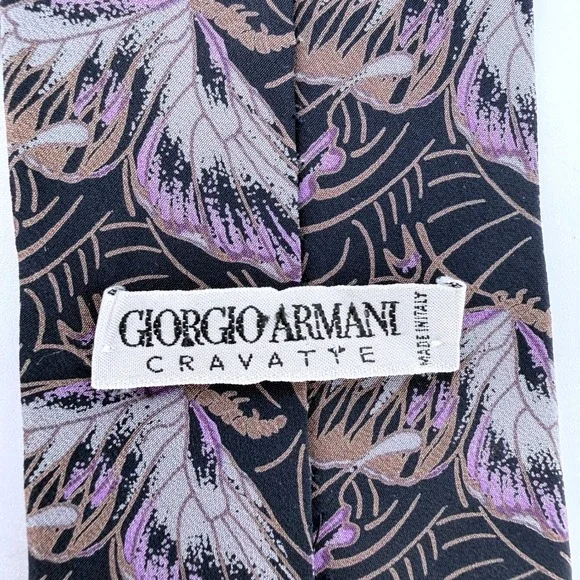 Vintage Giorgio Armani Cravatte Silk Tie Black Purple Butterfly Silk Italy 57L